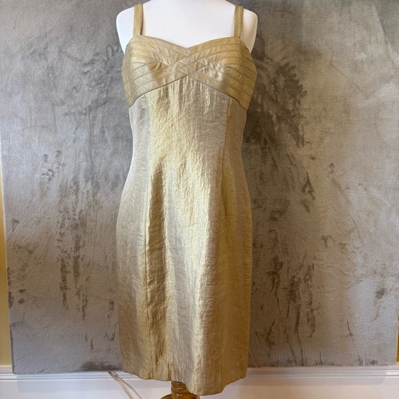 Jessica Howard Elegant Gold Cocktail Glitter Shimmery Sleeveless Dress Sz 8P - Picture 1 of 10
